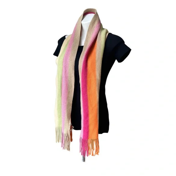 NWT, Talbots Wool Blend Ribbed Knit Multicolor Fringe Scarf - Picture 3 of 9